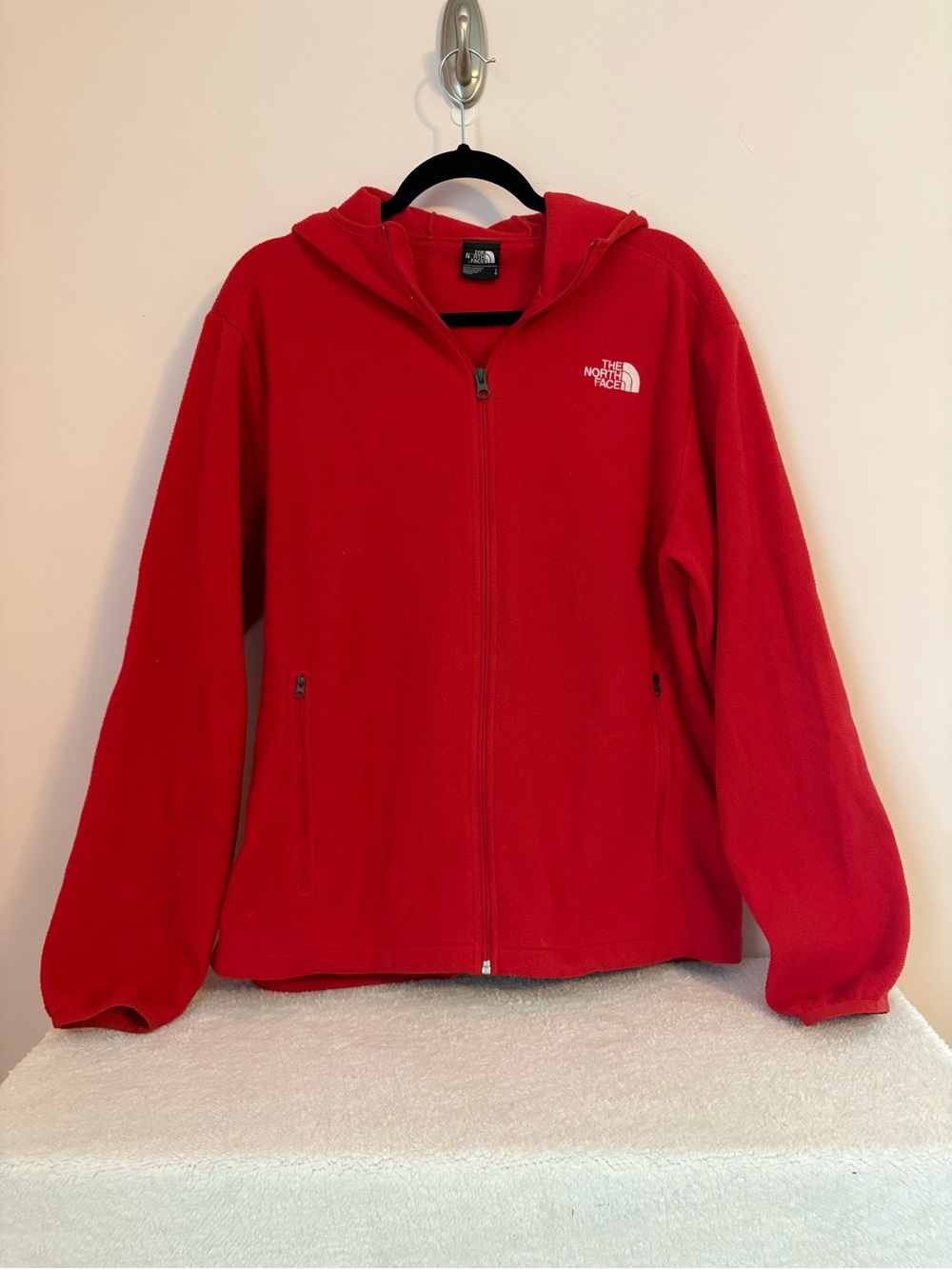 The North Face Mens Red Full-Zip Fleece Hooded Jacket